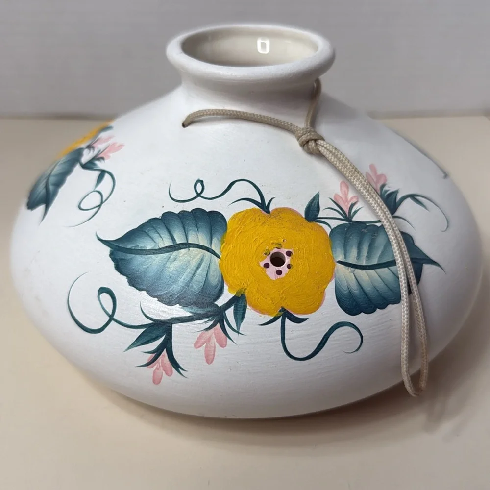 Handmade Handpainted Ceramic Hummingbird Feeder Floral Ready to Hang Signed Vtg